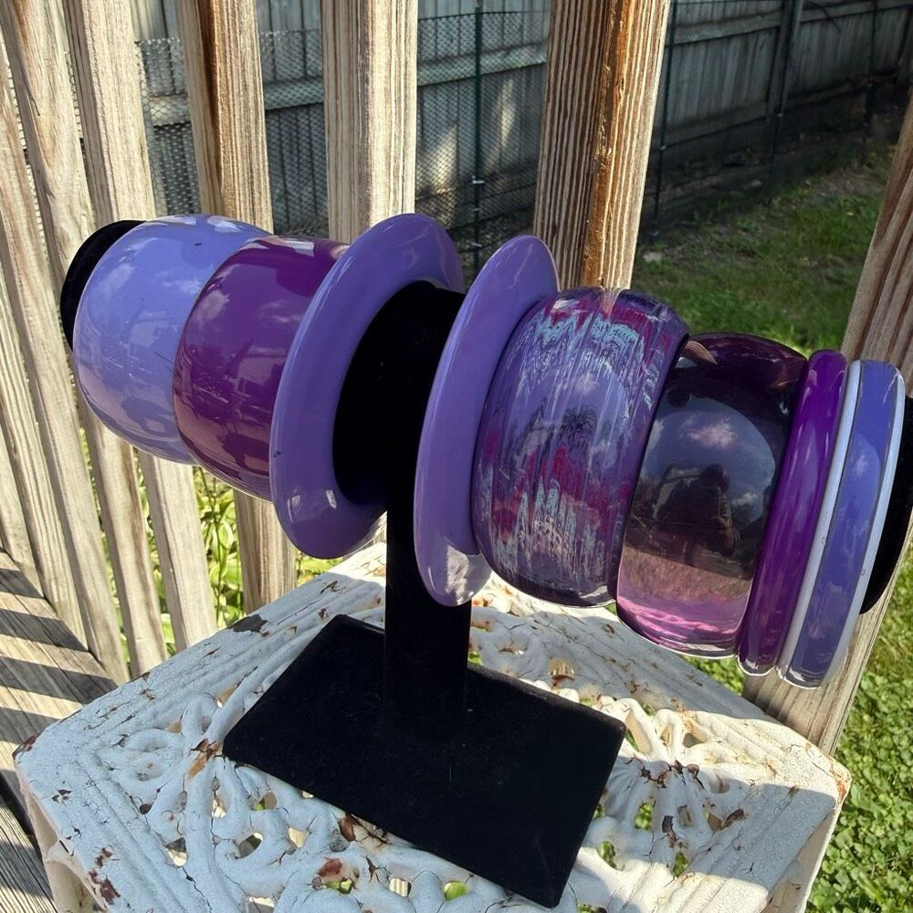 Vintage Purple Bangle Bracelet Lot Chunky Lucite Acrylic Stack